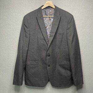 Andrew Fezza Mens Gray Blazer With Paisley Lining 42R 2-Button Classic Fit